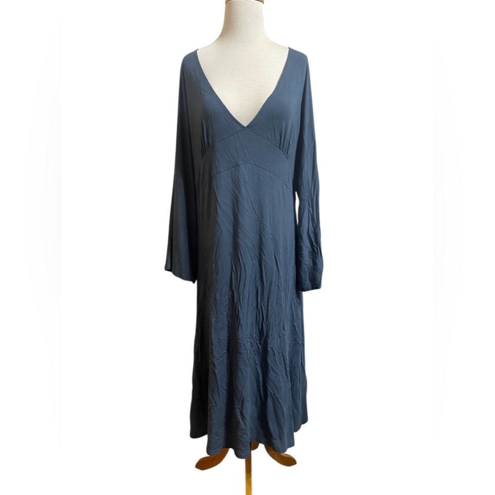 Garnet Hill Deep V Neck Blue Soft Midi Dress
